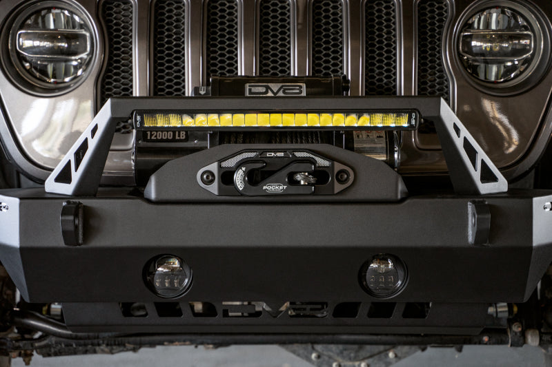 DV8 Offroad 07-23 Jeep Wrangler/Gladiator JT/JK/JL FS-25 Stubby Front Bumper w/Plated Bull Bar