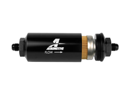 Aeromotive In-Line Filter - (AN-6 Male) 10 Micron Fabric Element Bright Dip Black Finish - Rowdy Warehouse 