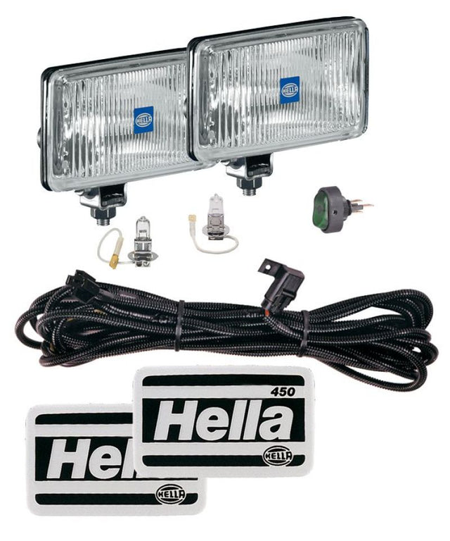 Hella 450 H3 12V SAE/ECE Fog Lamp Kit Clear - Rectangle (Includes 2 Lamps) - Rowdy Warehouse 