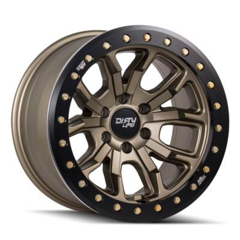 Dirty Life 9303 DT-1 17x9 / 5x127 BP / -12mm Offset / 78.1mm Hub Satin Gold Wheel - Sim. Beadlock - Rowdy Warehouse 