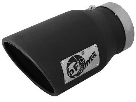 aFe MACHForce XP 5in 304 Stainless Steel Exhaust Tip 5 In x 7 Out x 12L in Bolt On Right - Black - Rowdy Warehouse 