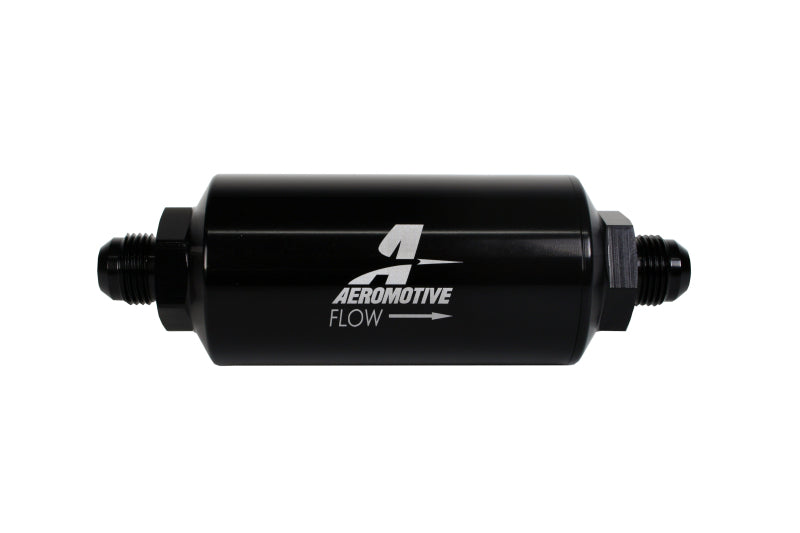 Aeromotive In-Line Filter - (AN -8 Male) 10 Micron Fabric Element Bright Dip Black Finish - Rowdy Warehouse 