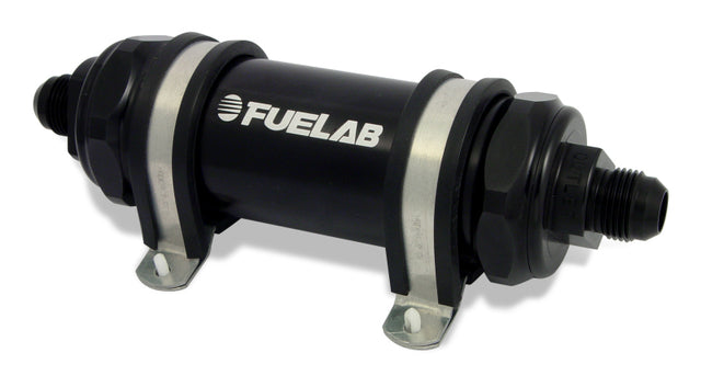 Fuelab 828 In-Line Fuel Filter Long -6AN In/Out 10 Micron Fabric - Black - Rowdy Warehouse 