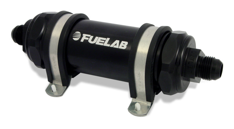 Fuelab 828 In-Line Fuel Filter Long -10AN In/Out 10 Micron Fabric - Black - Rowdy Warehouse 