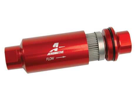 Aeromotive In-Line Filter - AN-10 size - 40 Micron SS Element - Red Anodize Finish - Rowdy Warehouse 