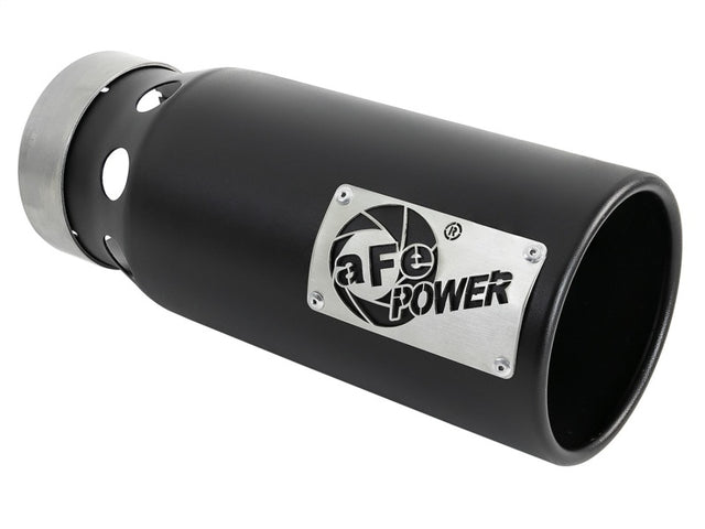 aFe SATURN 4S 4in SS Intercooled Exhaust Tip - Black 4in In x 5in Out x 12in L Bolt-On - Rowdy Warehouse 