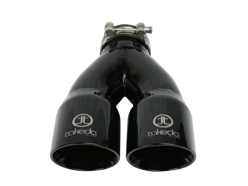 aFe Takeda 2.5in 304 Stainless Steel Clamp-on Exhaust Tip 2.5in Inlet 3in Dual Outlet - Black - Rowdy Warehouse 