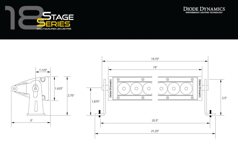 Diode Dynamics 18 In LED Light Bar Single Row Straight - Amber Combo Each Stage Series - Rowdy Warehouse 