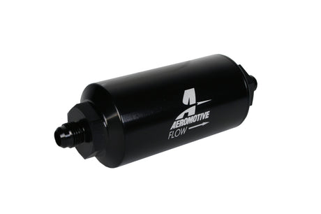 Aeromotive In-Line Filter - (AN-6 Male) 10 Micron Fabric Element Bright Dip Black Finish - Rowdy Warehouse 