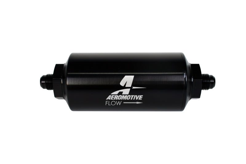 Aeromotive In-Line Filter - (AN-6 Male) 10 Micron Microglass Element Bright Dip Black Finish - Rowdy Warehouse 