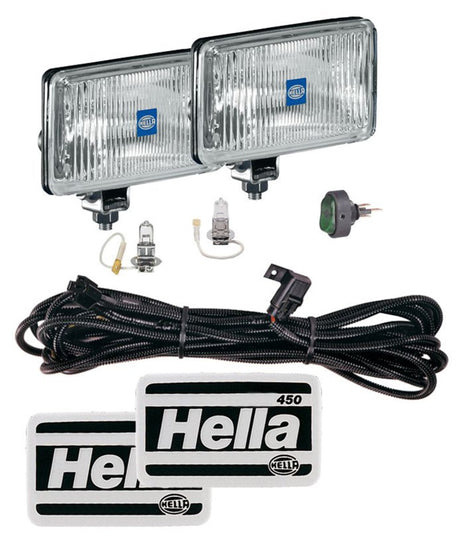 Hella 450 H3 12V SAE/ECE Fog Lamp Kit Clear - Rectangle (Includes 2 Lamps) - Rowdy Warehouse 