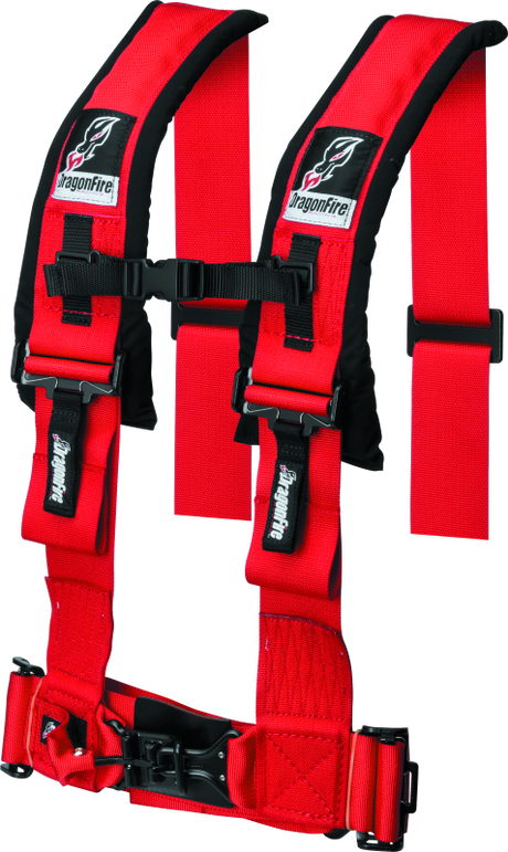 DragonFire Racing Harness- H-Style- 4-Point- 3in Buckle- Red - Rowdy Warehouse 