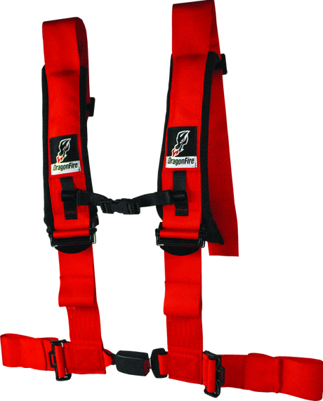 DragonFire Racing Harness- H-Style- 4-point- EZ-Adjust- 3in Buckle- Red - Rowdy Warehouse 