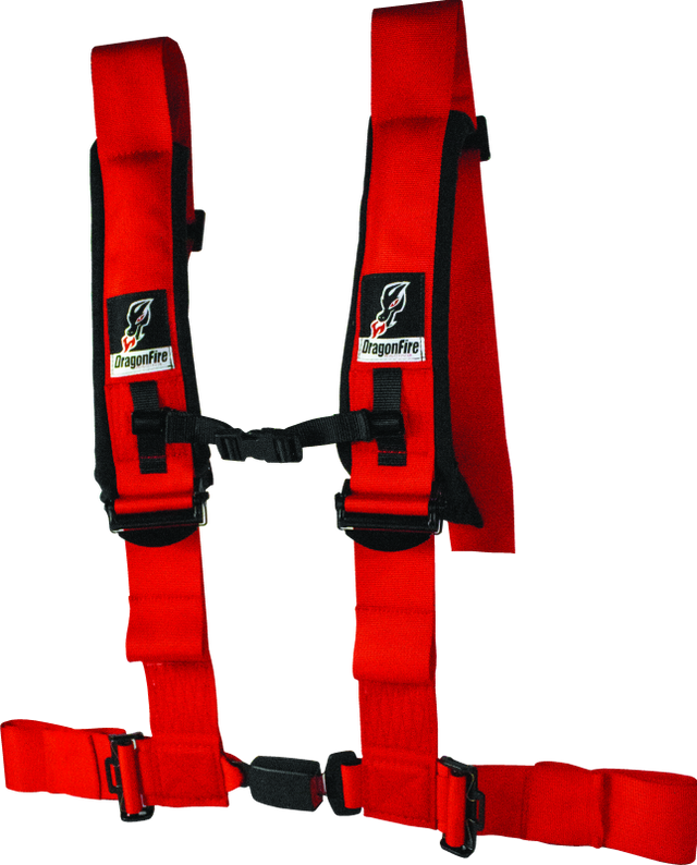 DragonFire Racing Harness- H-Style- 4-point- EZ-Adjust- 3in Buckle- Red - Rowdy Warehouse 