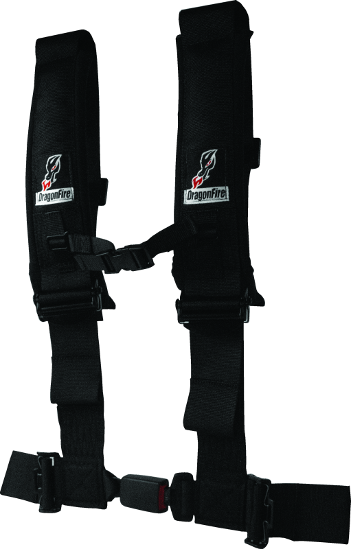 DragonFire Racing Harness H-Style- 4-Point- EZ-Adjust- 3in Buckle- Black - Rowdy Warehouse 