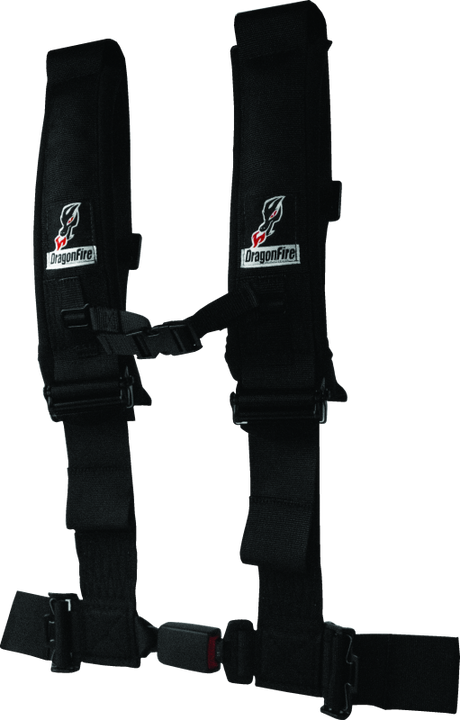 DragonFire Racing Harness H-Style- 4-Point- EZ-Adjust- 3in Buckle- Black - Rowdy Warehouse 