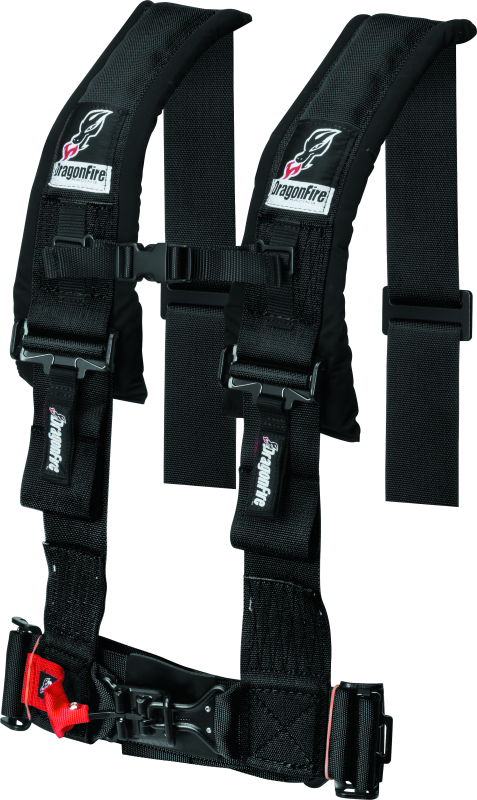 DragonFire Racing Harness- H-Style- 4-Point- 3in Buckle- Black - Rowdy Warehouse 