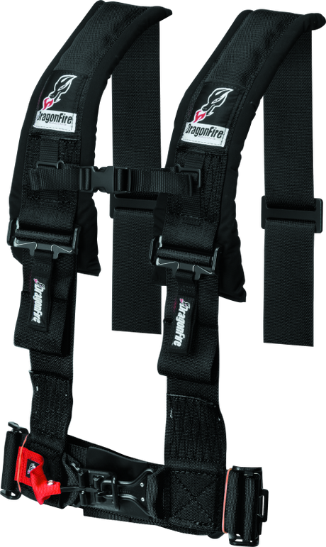 DragonFire Racing Harness- H-Style- 4-Point- 3in Buckle- Black - Rowdy Warehouse 