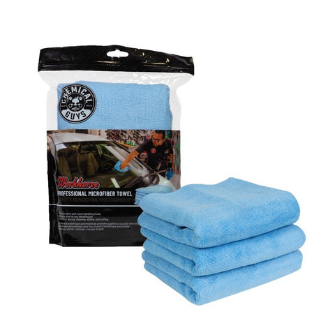 Chemical Guys Workhorse Professional Microfiber Towel - 16in x 16in - Blue - 3 Pack - Rowdy Warehouse 