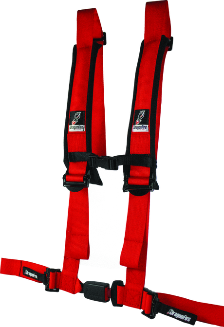 DragonFire Racing Harness H-Style- 4-Point- EZ-Adjust- 2in Buckle- Red - Rowdy Warehouse 