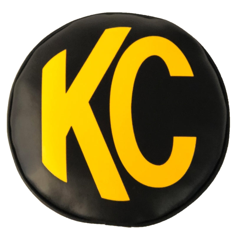 KC HiLiTES 6in. Round Soft Cover (Pair) - Black w/Yellow KC Logo