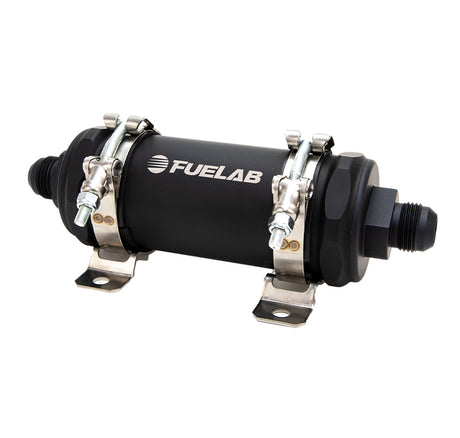 Fuelab PRO Series In-Line Fuel Filter (10gpm) -12AN In/-12AN Out 100 Micron Stainless - Matte Black - Rowdy Warehouse 